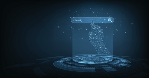 Digital search interface dark background representing advertising and campaign management