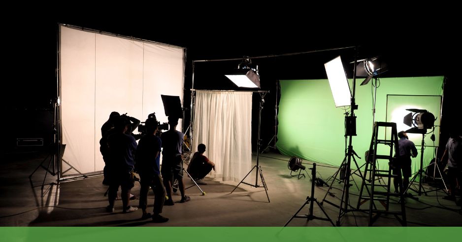 Commercial video project placeholder - video production studio with lighting
